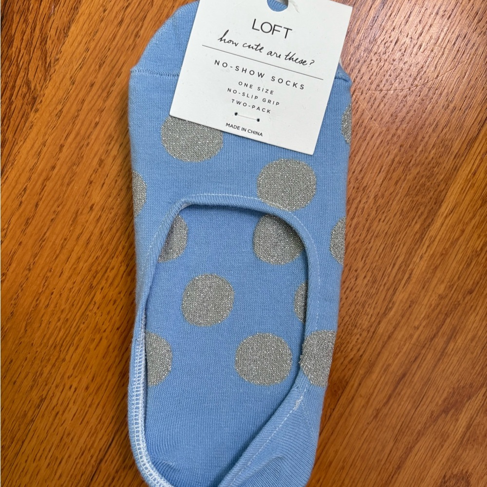 LOFT Blue No-Show Socks with Silver Polka Dots